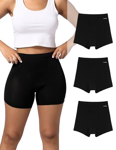 INNERSY Women's High Waisted Period Underwear Boy Shorts 3-Pack - color: Black, size: Medium