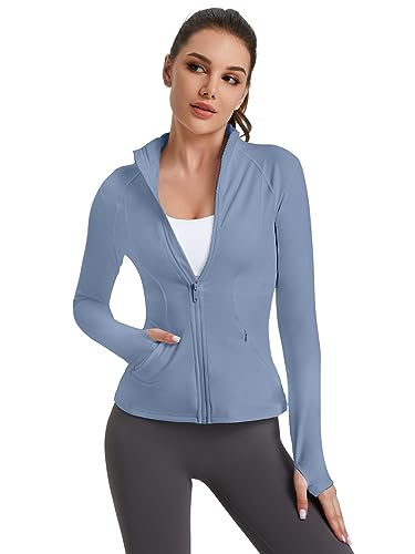 VUTRU Women's Workout Yoga Jacket Full Zip Running Athletic Track Jacket - color: Back Mesh Vent Light Blue, size: X-Small