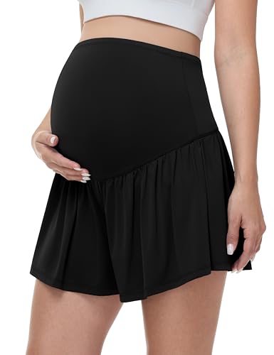 Maternity Flowy Shorts Stretchy Pregnancy Skirts - color: Black, size: XX-Large