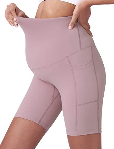 POSHDIVAH Maternity Biker Shorts Over the Belly with Pockets 5"/8" - color: Pink, size: X-Large