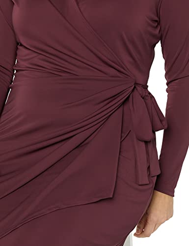 Amazon Essentials Women's Long Sleeve Classic Wrap Dress, V Neck, Pleated, Midweight Fabric (Available in Plus Size) - color: Burgundy, size: Small