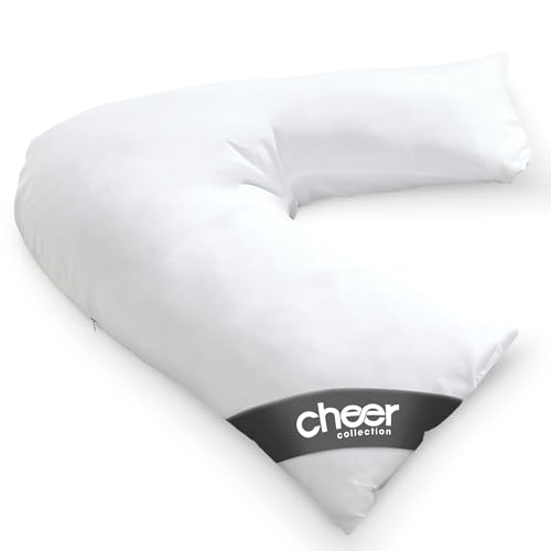 Cheer Collection Oversized V-Shaped Pillow, L-Shaped Pillow for Neck and Shoulder Support, Curved Body Pillow with Removable Pillowcase - size: Large