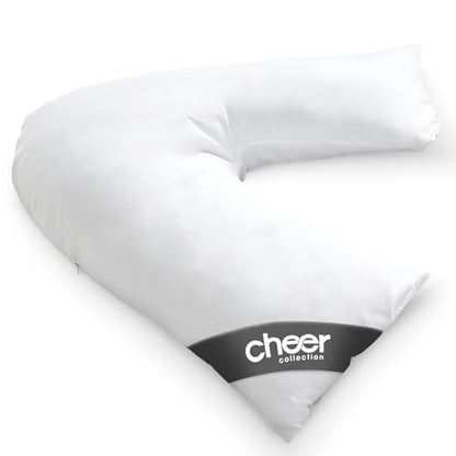 Cheer Collection Oversized V-Shaped Pillow, L-Shaped Pillow for Neck and Shoulder Support, Curved Body Pillow with Removable Pillowcase - size: Large