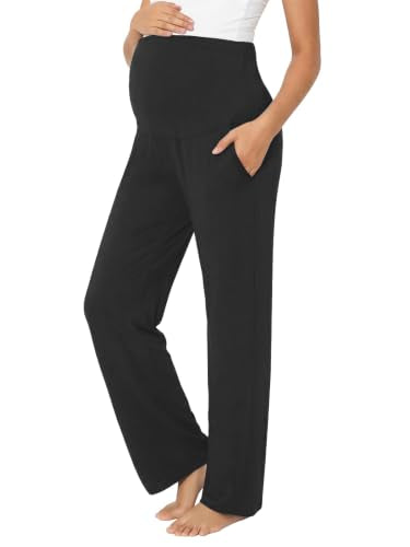 Summer Mae Viscose Maternity Pants Pregnancy Pajama Lounge Pant with Pocket - color: Black, size: Medium