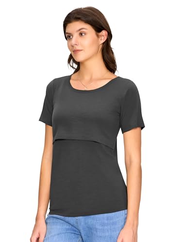 3 Pack Women's Nursing Tops, Breastfeeding Shirts Short Sleeve - color: Dark Grey/Dark Green/Teal, size: XX-Large