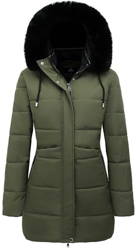 MOERDENG Women's Warm Winter Puffer Coat Waterproof Long Down Jacket - color: Green, size: Small