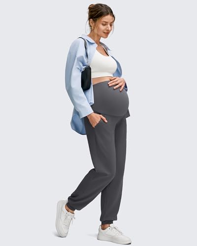 G4Free Maternity Joggers Over Bump Pregnancy Pants,Dark Gray,M,Regular