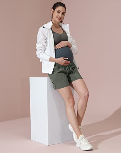 Maacie Maternity 5" Hiking Shorts with Pockets - color: Grey Green, size: XX-Large