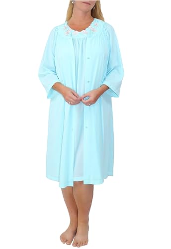 Shadowline Women's Robe & Matching Sleeveless Nightgown Set - color: Seafoam, size: Small