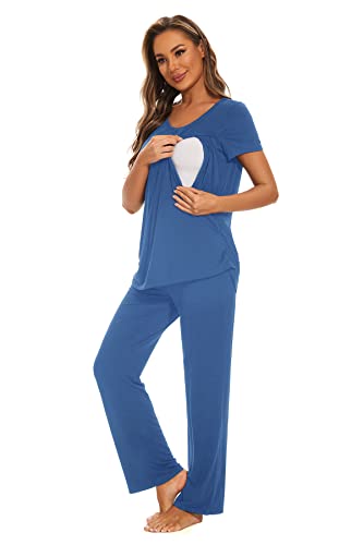 Smallshow Women's Maternity Nursing Pajamas - color: Grey Blue, size: Large