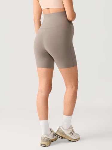 MOMANDA Seamless Maternity Biker Shorts 6" - color: Khaki Taupe, size: Medium