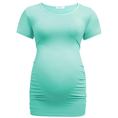 Bearsland Womens Maternity Tshirt 3 Packs Classic Side Ruched Tee Top Mama Pregnancy Clothes - color: Russetred++graywitstrip+mintgreen(3pcs), size: Medium