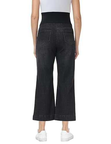 Foucome Women's Maternity Jeans Wide Leg Pregnancy Capris - color: Wash Black, size: Medium