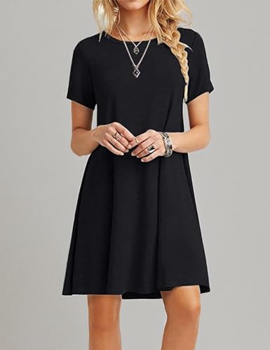 MOLERANI Women's Casual Plain Simple T-Shirt Loose Dress - color: 00 Black, size: XX-Large