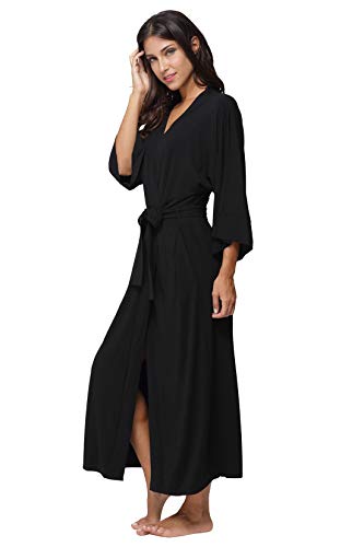 Women's Soft Robes Long Bath Robes Full Length Kimonos Sleepwear Dressing Gown,Solid Color - color: Black, size: Large