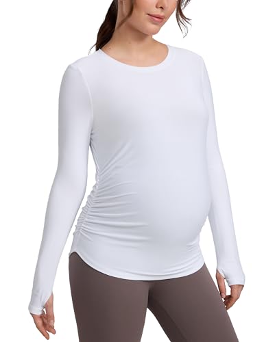 CRZ YOGA Maternity Side Ruched Tops - color: White, size: X-Large