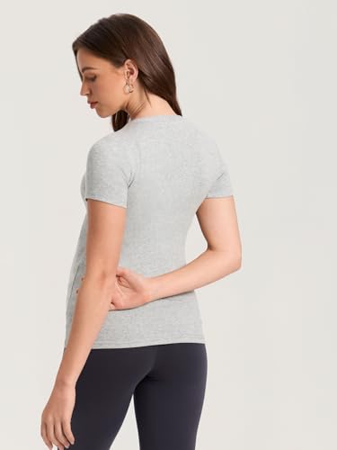 MOMANDA Cotton Ribbed Henley Maternity Tshirts - color: Classic Heather, size: Medium