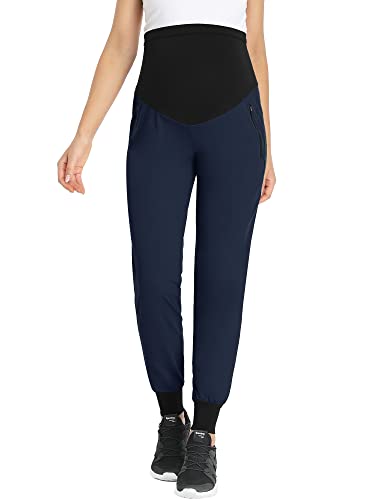 POSHGLAM Women's Maternity Joggers Casual Quick-Dry Active Pregnancy Scrub Pants - color: Dark Navy, size: Medium
