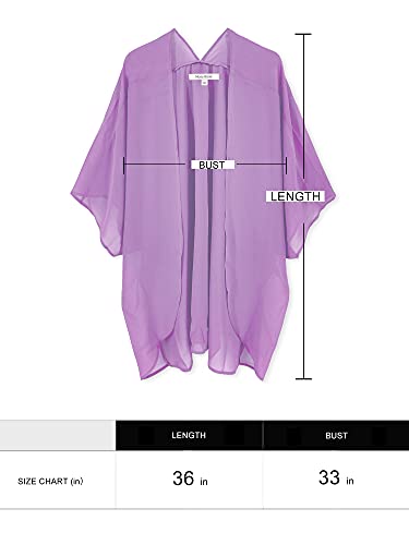 Moss Rose Women's Beach Kimono Coverup Sheer Chiffon Open Front Cover Ups - color: Pale Violet