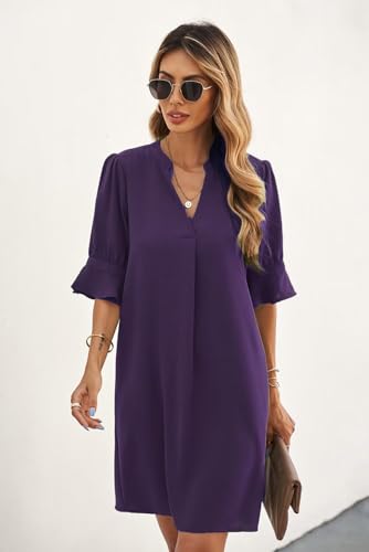 QACOHU Womens Summer Casual V Neck Shift Mini Dress - color: A0-purple, size: 3X-Large
