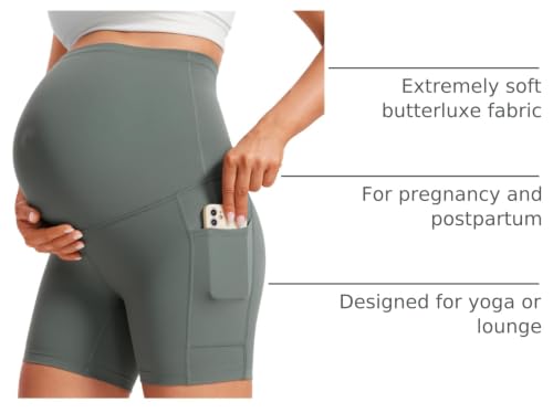 CRZ YOGA Maternity Biker Shorts Pockets 5" - color: Grey Sage, size: X-Large