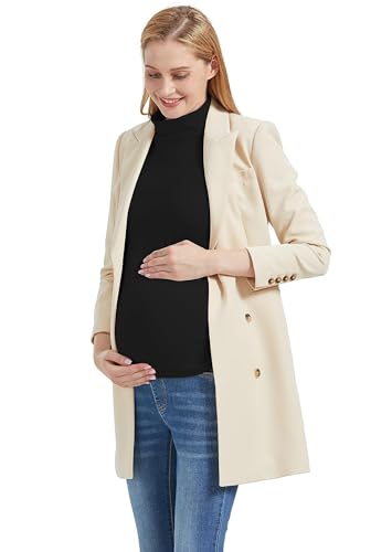 Foucome Women's Maternity Turtleneck Long Sleeve Shirts - color: Black, size: X-Large