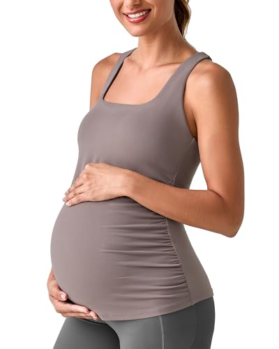 G4Free BareFeel Maternity Tank Tops with Removable Pads Pregnancy Clothes - color: Taupe, size: Medium