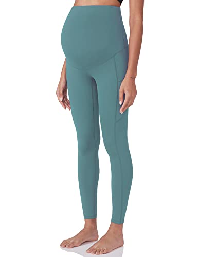 POSHDIVAH Maternity Workout Leggings Pregnancy Yoga Pants Pockets - color: Sky Blue, size: Small