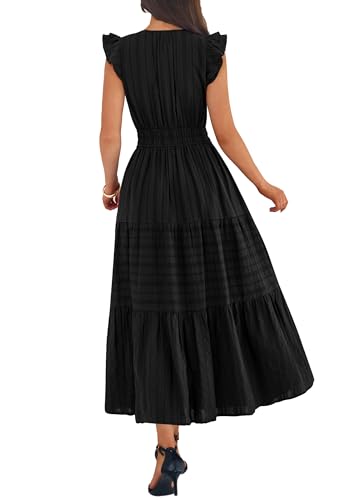 BTFBM Womens Summer Casual Ruffle Sleeve Maxi Dress - color: Black, size: Small
