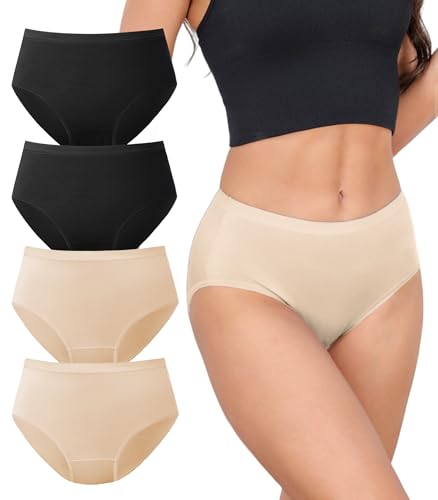 DAVID ARCHY Women's Bamboo Rayon Briefs, High-Waisted Underwear, 4/6 Pack - color: Light Skin / Black, size: X-Large