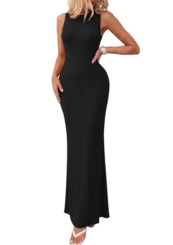 PRETTYGARDEN Women's Knit Bodycon Maxi Going Out Dresses - color: Black, size: Medium