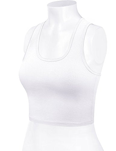 Women Sleeveless Racerback Crop Camisole Tank Tops Cotton Basic Shirts - color: 001-white-22, size: Medium