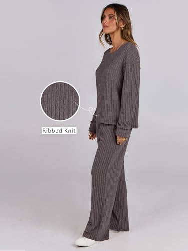 ANRABESS Women 2 Piece Lounge Pajamas Sets Casual Fall Outfits - color: Dark Brown, size: Small