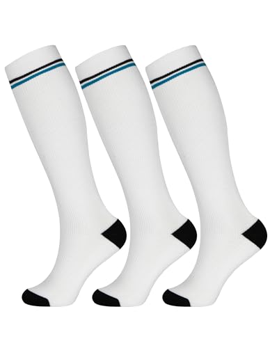 +MD 3 Pairs Bamboo Viscose Compression Socks for Women Men 15-20mmHg Knee High Support Stockings for Pregnancy Nurse Travel - color: White-Striped, size: Medium