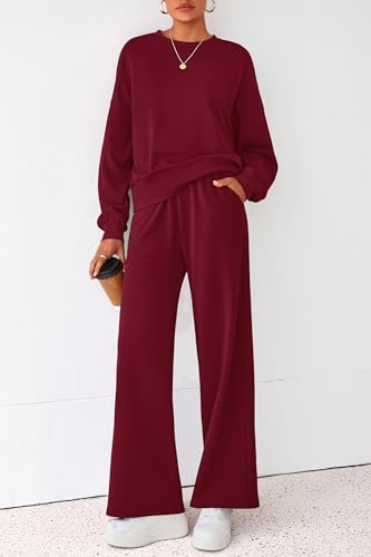 PRETTYGARDEN Women 2 Piece Outfits Fall Sweatsuit Lounge Set - color: Burgundy, size: Small
