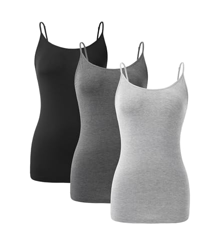 DAVID ARCHY Women's Bamboo Rayon Camisole Tank Tops No Shelf Bra, 3 Pack - color: Black/Heather Light Gray/Heather Dark Gray, size: X-Large