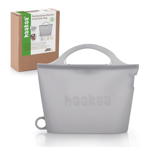 Haakaa On-The-Go Silicone Microwave Steam Sterilizer Bags for Travel, 40oz/1250ml Reusable Silicone Steaming Bags for Baby Bottles, Breast Pump, Accessories, Pacifiers, Teethers,Grey/1PC - color: Grey 1PC, size: 1250ML