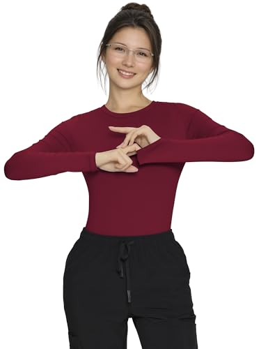 3 Pack Underscrub Long Sleeve Women High Crew Neck, Scrub Undershirt - color: Black/White/Burgundy, size: Small