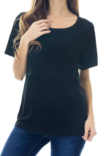 Smallshow Women's Maternity Nursing Tops Short Sleeve Breastfeeding Clothes - color: Black-light Grey-svp121(3 Pack), size: X-Large