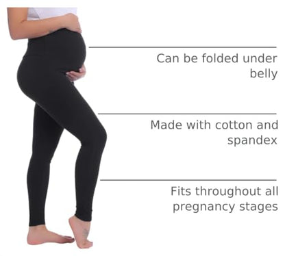 Joyaria Cotton Maternity Leggings Over The Belly Pregnancy Tight Pants - color: Black, size: Small