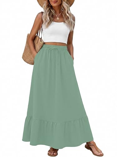 Heymoments High Waisted Maxi Skirts for Women with Pockets - color: A02-light Green, size: Large