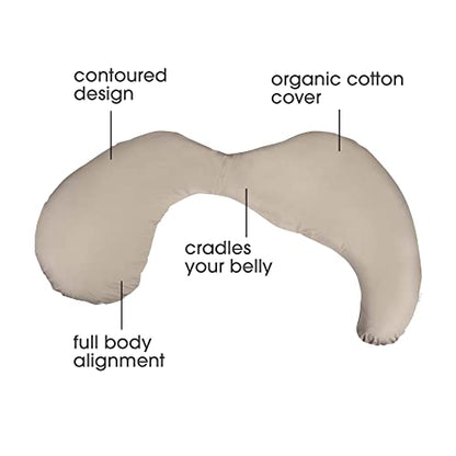 Boppy Total Body Pregnancy Pillow, Organic Cotton Cover, Maternity Support - color: Organic Biscuit