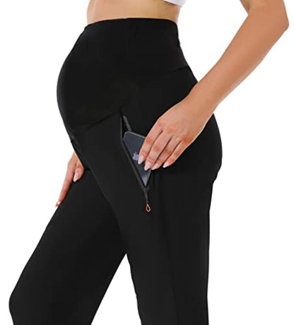 Foucome Women's Maternity Joggers Quick Dry Pregnancy Scrub Pants - color: Black, size: Large