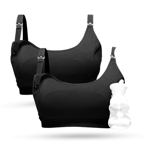 Momcozy Pumping Bra Hands Free, Cotton Pumping & Nursing Bra in One - color: Black-2pk, size: Small