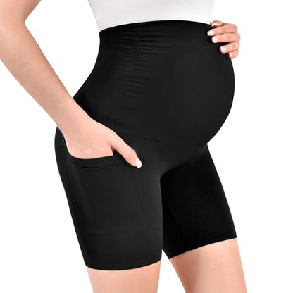 Walifrey Maternity Shorts with Pockets Over the Belly - color: Navy Blue, size: X-Large