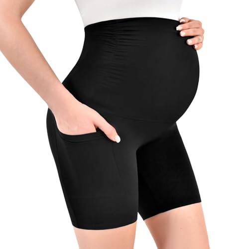 Walifrey Maternity Shorts with Pockets Over the Belly - color: Plum Purple, size: Medium