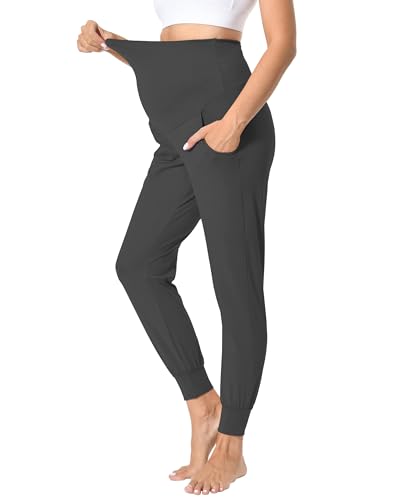 Foucome Women's Maternity Pants Comfy Stretchy Joggers Sweatpants - color: 2pack Black/Dark Grey, size: X-Large
