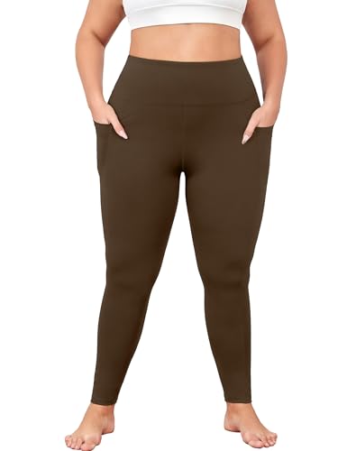 L-5XL Plus Size Butt Lifting Yoga Pants for Women with Pockets 25" - color: Brown, size: 3X-Large Plus
