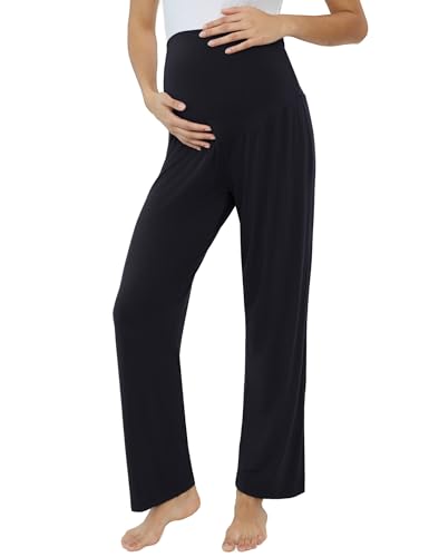 Joyaria Bamboo Viscose Maternity Sweatpants Over Belly Lounge Pants - color: Black, size: Large