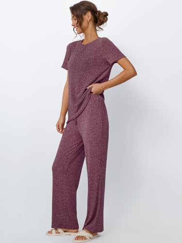 LILLUSORY Womens Lounge Sets 2 Piece Matching Travel Outfits - color: Winered, size: Medium